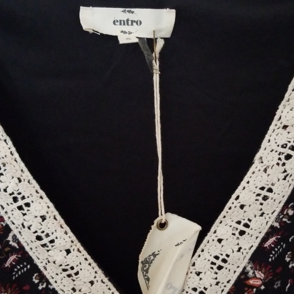 Entro Boho Dress Black Floral Peasant Print S - Picture 3 of 5